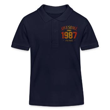 June 1987 - Birthday in June Awesome - Kids Organic Polo Shirt by Stanley/Stella - navy - Front