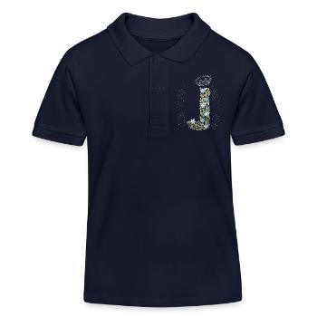 Lettre monogramme J avec couronne, ornement floral - Polo enfant bio Stanley/Stella - bleu marine - Devant