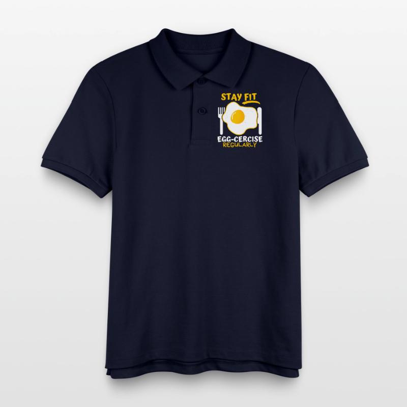 Egg, Fried Egg, Funny Saying, Pun Egg-cercise Kids Organic Polo Shirt by Stanley/Stella