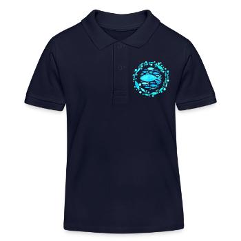 Fish Design, Mandala with Fish, Aesthetic Style - Kids Organic Polo Shirt by Stanley/Stella - navy - Front