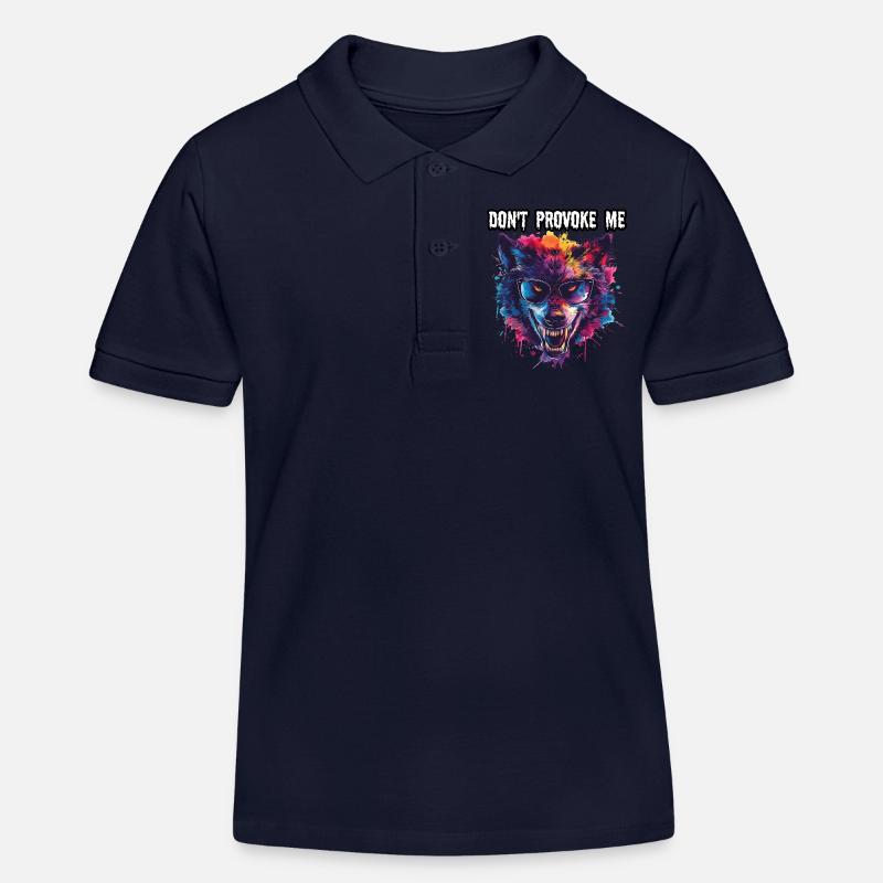 NE ME PROVOQUEZ PAS. Wolf, Avertissement, Message, Cool, - Polo enfant bio Stanley/Stella - bleu marine