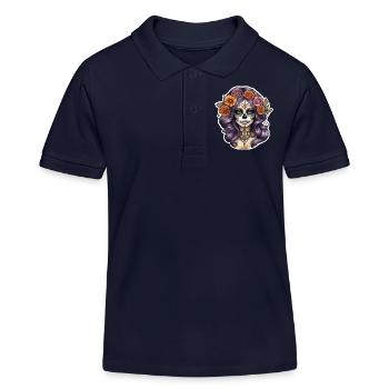 Frauen Skull im mexikan Stil Tatoo Art - Kinder Organic Poloshirt Mini Sprinter von Stanley/Stella - Navy - Vorne