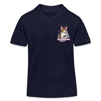 Retro Gaming Cat: Retrogamer with Controller - Kids Organic Polo Shirt by Stanley/Stella - navy - Front