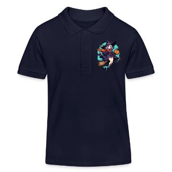 Niedliche Hexe mit Besen und Fledermäusen - Kinder Organic Poloshirt Mini Sprinter von Stanley/Stella - Navy - Vorne