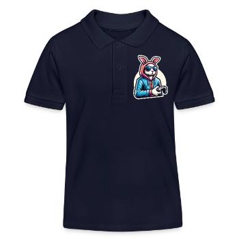 Cool gamer bunny with controller in hoodie - Kids Organic Polo Shirt by Stanley/Stella - navy - Front