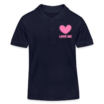 Pinkes Herz mit dem Schriftzug "LOVE ME" - Kinder Organic Poloshirt Mini Sprinter von Stanley/Stella - Navy - Vorne