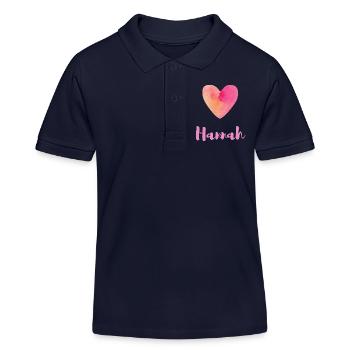 Hannah Rosa Herz Feminines Mädchen Outfit Tee - Kinder Organic Poloshirt Mini Sprinter von Stanley/Stella - Navy - Vorne