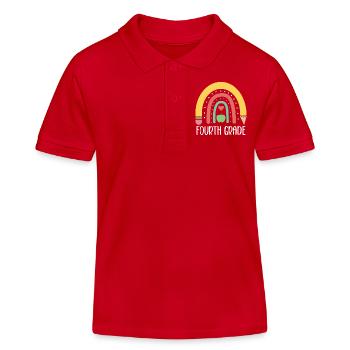 4th Grade Rainbow Pencil School Elementary School - Kids Organic Polo Shirt by Stanley/Stella - red - Front