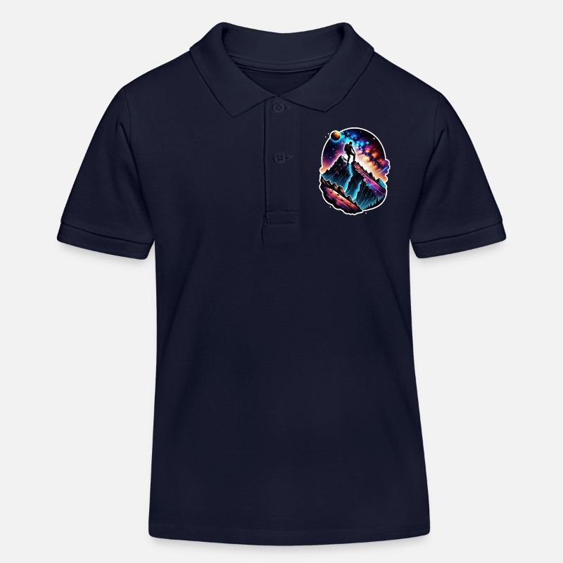 escalade - lune - espace - Polo enfant bio Stanley/Stella - bleu marine