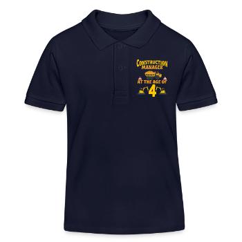 Construction Party 4th Birthday 4 Years Old truck - Kids Organic Polo Shirt by Stanley/Stella - navy - Front