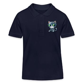 Cat Cat Robot Mech Cyborg Sci-Fi - Kids Organic Polo Shirt by Stanley/Stella - navy - Front