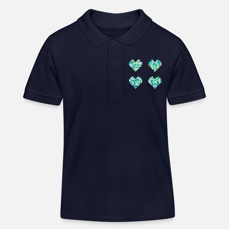 Cœurs 4 pixels - couleurs pastel néon - bleu - vert - Polo enfant bio Stanley/Stella - bleu marine