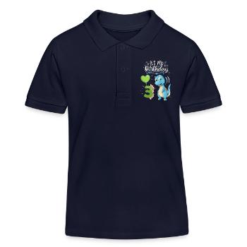 3rd birthday dinosaur, dinosaur child, 3 years old - Kids Organic Polo Shirt by Stanley/Stella - navy - Front