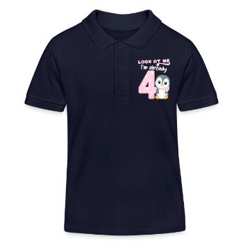 4e anniversaire d’enfants, 4 ans, pingouin kawaii - Polo enfant bio Stanley/Stella - bleu marine - Devant