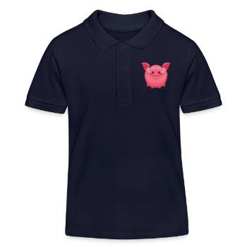 Mignon rond dessin animé cochon - Polo enfant bio Stanley/Stella - bleu marine - Devant