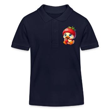 Sweet Duck with Strawberry Fruity Whimsical Fruit - Kids Organic Polo Shirt by Stanley/Stella - navy - Front