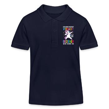Verrückter Erzieher Einhorn Kindergarten Spruch - Kinder Organic Poloshirt Mini Sprinter von Stanley/Stella - Navy - Vorne