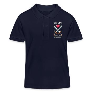 Papa bonus débloqué | Patchwork du beau-père - Polo enfant bio Stanley/Stella - bleu marine - Devant