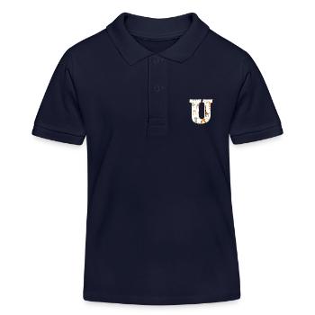 Lettre U, monogramme, imprimé animal - Polo enfant bio Stanley/Stella - bleu marine - Devant