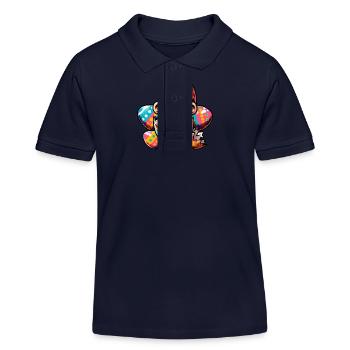 Easter Monkey Hatches Easter Egg Design - Kids Organic Polo Shirt by Stanley/Stella - navy - Front