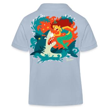 Mermaid versus Shark - Kids Organic Polo Shirt by Stanley/Stella - sky blue - Back