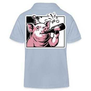 Cochon avec bouteille de fête et de célébration - Polo enfant bio Stanley/Stella - bleu ciel - Dos