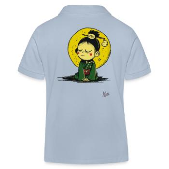 Sleepy and tired little cartoon girl - Kids Organic Polo Shirt by Stanley/Stella - sky blue - Back