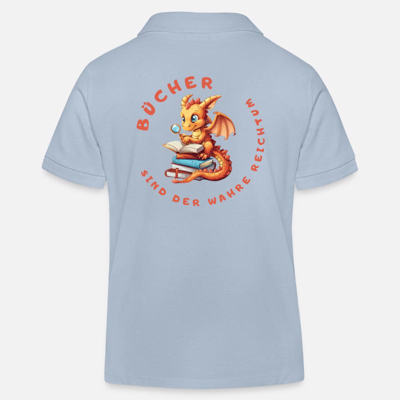 Kleiner Drache mit Büchern - Kinder Organic Poloshirt Mini Sprinter von Stanley/Stella - sky Blue