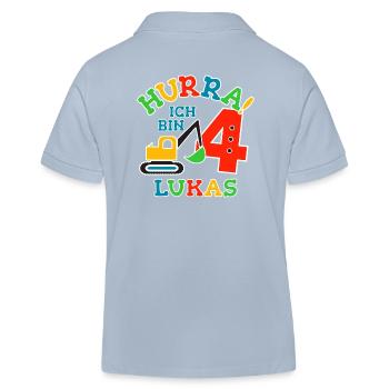 Name Lukas 4. Geburtstag Personalisiert - Kinder Organic Poloshirt Mini Sprinter von Stanley/Stella - sky Blue - Hinten