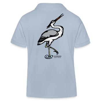 Heron Ardea cinerea retro illustration - Kids Organic Polo Shirt by Stanley/Stella - sky blue - Back