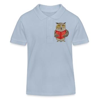 hibou de lecture, hibou, rat de bibliothèque, lecture, amour de livre, rat de bibliothèque - Polo enfant bio Stanley/Stella - bleu ciel - Devant