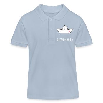 Dream Plan Do - Bateau en papier Cœur - Polo enfant bio Stanley/Stella - bleu ciel - Devant