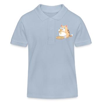 Cute Chubby Cat Eating Pizza - Kids Organic Polo Shirt by Stanley/Stella - sky blue - Front