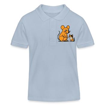Cuddly Mouse and Kitten Duo - Kids Organic Polo Shirt by Stanley/Stella - sky blue - Front