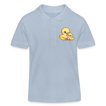 Mom Duck and her chick cuddle together - Kids Organic Polo Shirt by Stanley/Stella - sky blue - Front