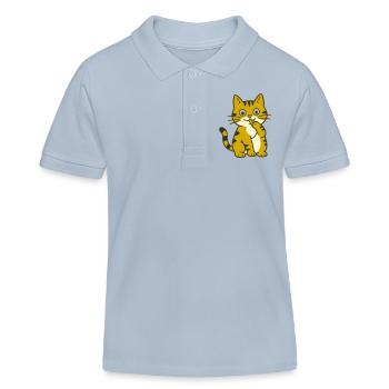 Lèche la patte, chat cartoon mignon à patte - Polo enfant bio Stanley/Stella - bleu ciel - Devant