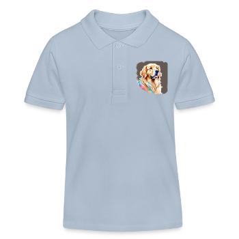 Aquarelles Golden Retriever - Polo enfant bio Stanley/Stella - bleu ciel - Devant