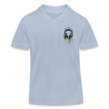 Headphones with colorful splashes of color - Kids Organic Polo Shirt by Stanley/Stella - sky blue - Front