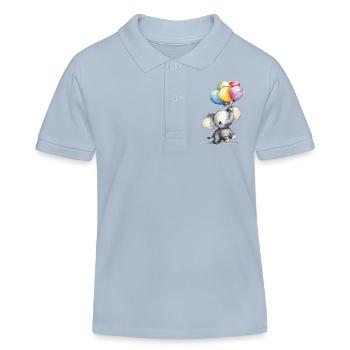 Drôle d’éléphant jouant avec des ballons colorés - Polo enfant bio Stanley/Stella - bleu ciel - Devant