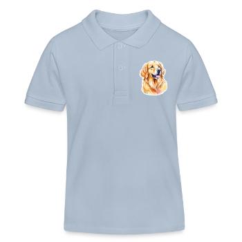 Aquarelles Golden Retriever - Polo enfant bio Stanley/Stella - bleu ciel - Devant