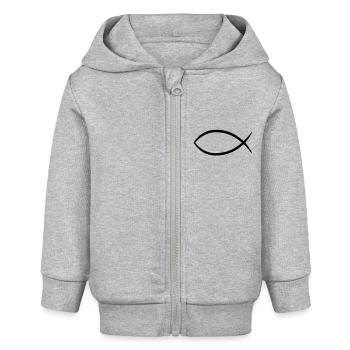 jesus_fisch_symbol__f1 - Baby Organic Kapuzenjacke Baby Connector von Stanley/Stella - Grau meliert - Vorne