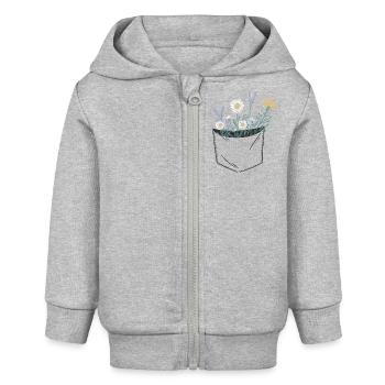 Brusttaschen Aufgezeichnet mit Blumen Frühling - Baby Organic Kapuzenjacke Baby Connector von Stanley/Stella - Grau meliert - Vorne
