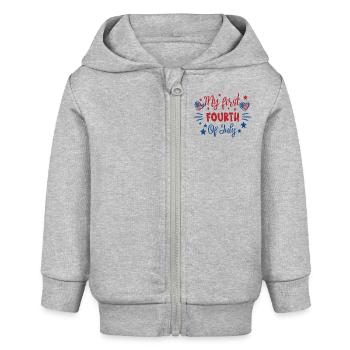 My First Fourth of July Independence Day Amerika - Baby Organic Kapuzenjacke Baby Connector von Stanley/Stella - Grau meliert - Vorne