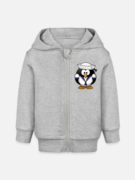 Pinguin Matrose - Baby Organic Kapuzenjacke Baby Connector von Stanley/Stella - Grau meliert