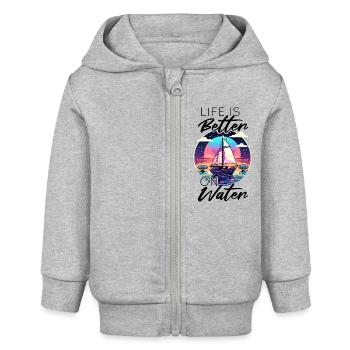 Life is better on water - Sailboat - Baby Organic Zip-up Hoodie by Stanley/Stella - heather grey - Front