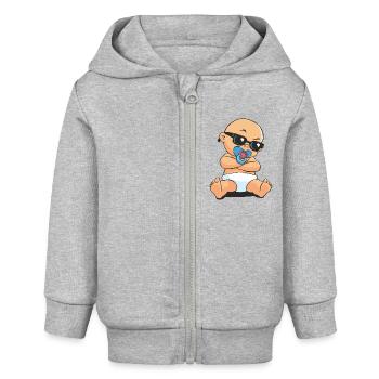 CD - Baby Gangsta mit Sonnenbrille und Schnuller - - Baby Organic Kapuzenjacke Baby Connector von Stanley/Stella - Grau meliert - Vorne