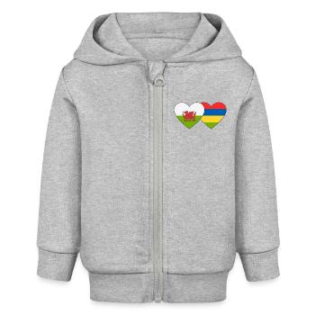 Wales Mauritius Flag Heart - Baby Organic Zip-up Hoodie by Stanley/Stella - heather grey - Front