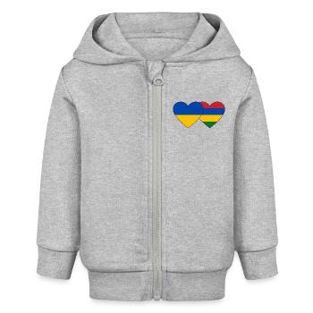 Ukraine Mauritius Flag Heart - Baby Organic Zip-up Hoodie by Stanley/Stella - heather grey - Front