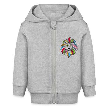 Löwe und bunte Mähne - Baby Organic Kapuzenjacke Baby Connector von Stanley/Stella - Grau meliert - Vorne