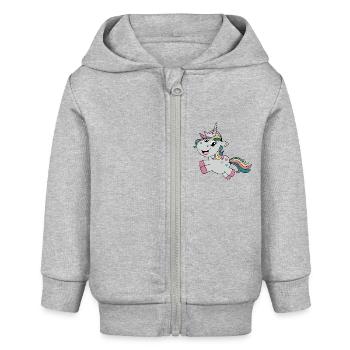 Einhorn - Baby Organic Kapuzenjacke Baby Connector von Stanley/Stella - Grau meliert - Vorne
